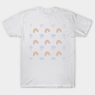 Rainbow and Rain Clouds Pattern T-Shirt